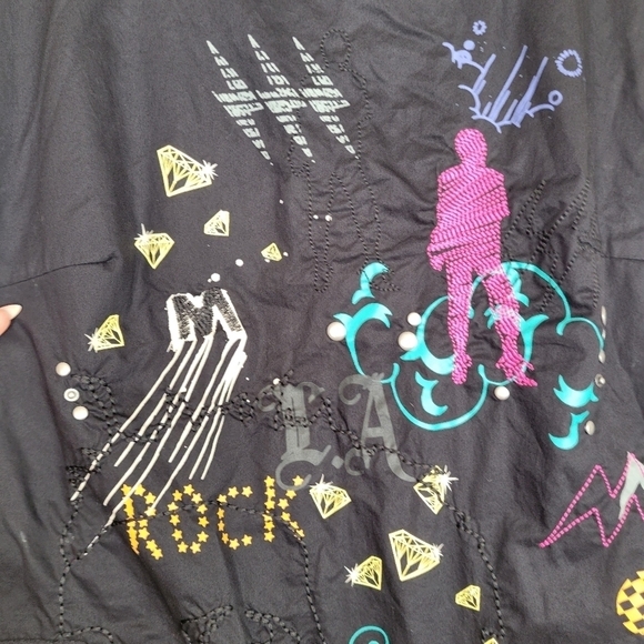 MNG Rare Graphic Rock n Roll Dancer Guitar Embroidered Studded Mini Dress XS - Picture 8 of 16